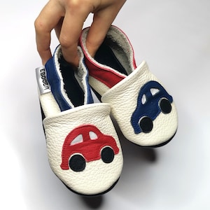 Buciki dla chłopców Cars, Buciki dla niemowląt Cars, Kapcie dla dzieci, Skórzane buciki dla niemowląt, Mokasyny dla chłopców, Prezent dla chłopca, Buciki z miękką podeszwą, Białe buciki dla niemowląt, 1