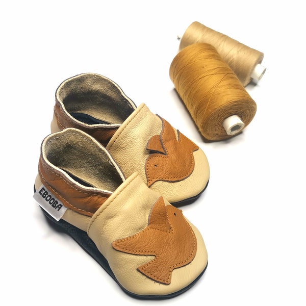 Soft Sole Baby Shoes // Brown Birds Slippers // Lederpuschen Chaussurese bebe // Ebooba // Leather Baby Booties // Infant Moccasins