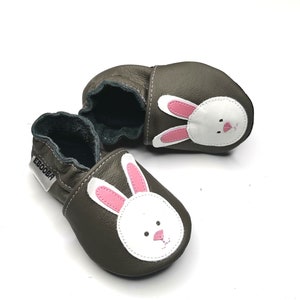 Bunny Boys Shoes, Gray baby shoes, Baby Boy Slippers, Leather Baby Shoes, Ebooba, Jet Slippers, Baby Booties, Children Slippers, Boy Gift, 3