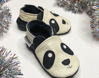 White Baby Booties, Panda Moccasins, White Baby Slippers, Baby Gift, Kids White Shoes, Unisex Baby Booties, Black / White Moccs, Ebooba, 4