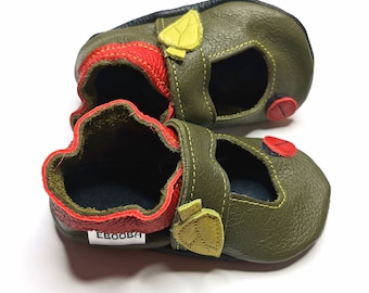Dark Green Kids Sandals, Leather Children Shoes, Soft Sole Baby Shoes, Walking Sandals, Toddler Kids Sandals, Olive Baby Shoes, Ebooba, 7
