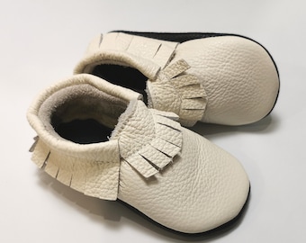 Baby Moccasins, Baby Slippers with Fringe, White Baby Moccs, Toddler Moccasin, Leather Moccasins, White Toddler Shoes, Ebooba, 2