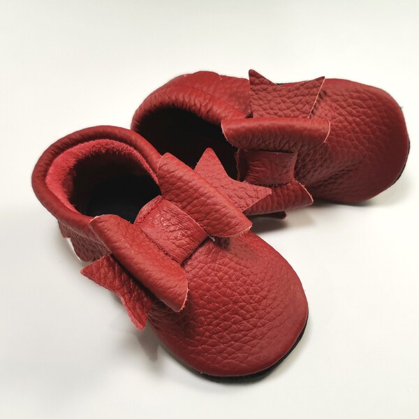 Toddler Shoes, Leather Toddler Slippers, 3-4 Years Girls' Moccasins, Ebooba, Red Baby Shoes, Bow Baby Slippers, Soft Sole Baby Shoes, 6
