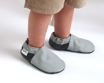 Gray Baby Shoes with openings, 100% leather Baby Booties, Toddler shoes 2-3 years, Baby girl shoes, Baby boy shoes, Ebooba