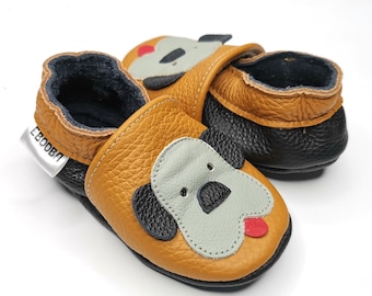 Brown Baby shoes Leather soft sole, Baby Moccasins, Puppy baby shoes, Toddler Booties, Chaussures bébé, Kids' soft sole, Boy shoes, Gift