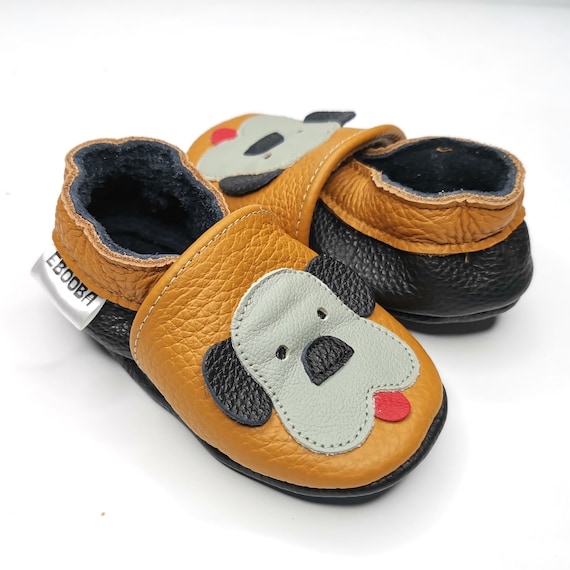 Carozoo Baby boy Soft Sole Leather Infant Toddler Kids Shoes Little Puppy Brown