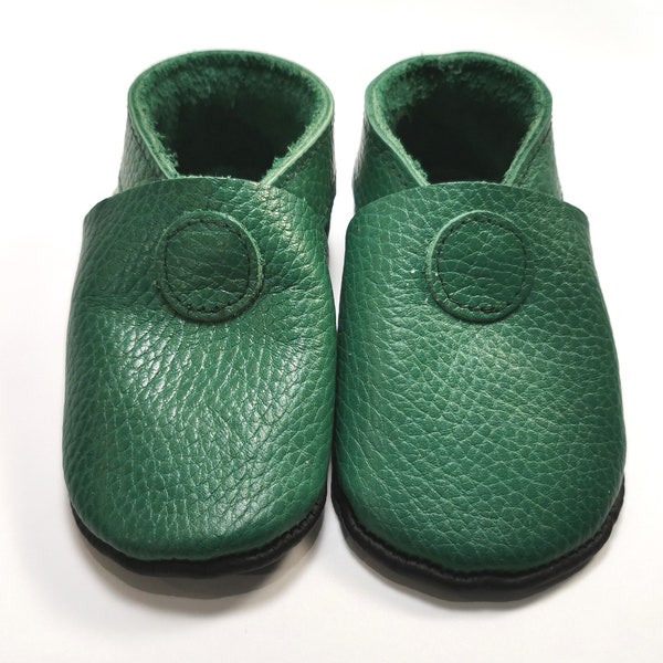 Baby Shoes, Baby Boy Shoes, Baby Girl Shoes, Baby Moccasins, Ebooba, Leather Baby Shoes, Toddler Booties, Soft Sole Shoes, Green, 2
