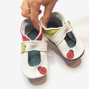 Toddler Sandals, White Leather Baby Shoes, Leather Girls Moccasins, Soft Sole Baby Sandals, Walking Sandals, Girl Sandals, Gift, Ebooba, 5