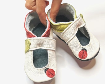 Toddler Sandals, White Leather Baby Shoes, Leather Girls Moccasins, Soft Sole Baby Sandals, Walking Sandals, Girl Sandals, Gift, Ebooba, 5