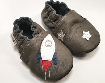 Rocket Baby Slippers, Leather Baby Shoes, Gray Baby Shoes, Rocket Baby Shoes, Soft Sole Booties, Baby Shoes, Baby Boy Shoes, Girls' Shoes, 8