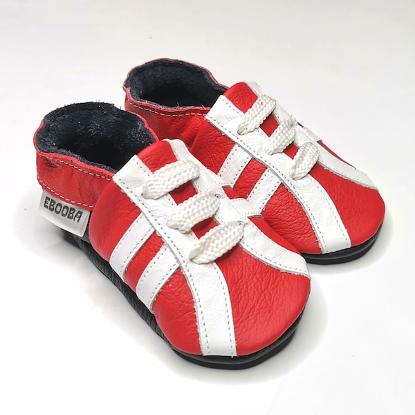 Red&White baby shoes, Baby sneakers, Ebooba, Leather Baby Shoes, Soft Soled, Lauflernschuhe, Newborn Gift, 2