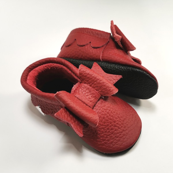 Red Baby Moccs, Girls' Shoes, Leather Baby Shoes, Bow Baby Shoes, Red Bow Shoe, Soft Sole Baby Shoes, Baby Girl Moccasins, Ebooba, 2