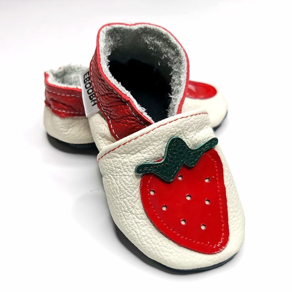 Red Strawberry Baby Shoes, White Kids Slippers, Girl Baby Booties, First Shoes, Baby Shoes Girl, Leather Child Slippers, Baby Gift,Ebooba, 5