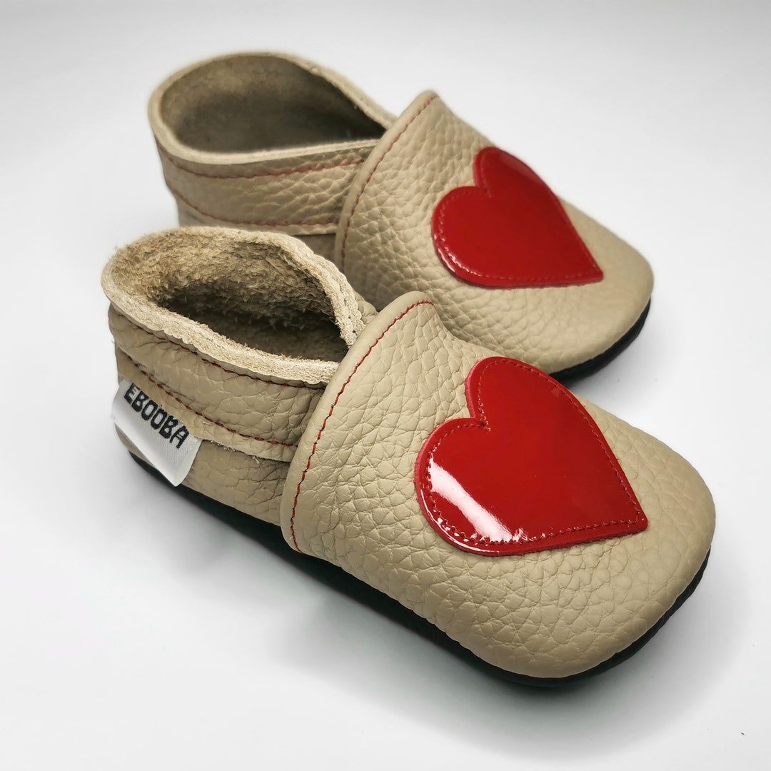 Red Heart Girls Shoes, Beige Baby Shoes, Genuine Leather Booties, Baby ...