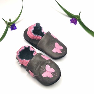 Baby Shoes, Soft Leather Baby Shoes, Infant Shoes for Girls, Toddler Pink Shoes, Booties for Butterflies, Indoor Slippers, Pram Shoes, 2