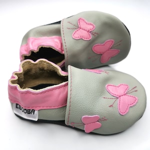 Kids Shoes, Leather Toddler Slippers, Baby Girl Shoes, Soft Sole Booties, Children Shoes, Baby Shoes, Pink Butterfly Shoes, Gray Shoes, 8
