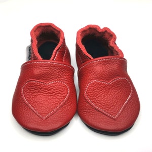 Red Heart Baby Shoes, Girl Moccasins, Red Leather Baby Booties, Walker Baby Slippers, Girls&#39; Shoes, Soft Sole, Red Baby Shoes, Ebooba, 2