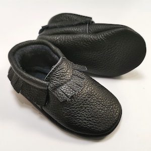 Black Baby Moccasins, Leather Baby Shoes, Baby Slippers, Baby Shoes, Baby Moccs, Toddler Moccasins, Fringe Baby Slippers, Ebooba, 5