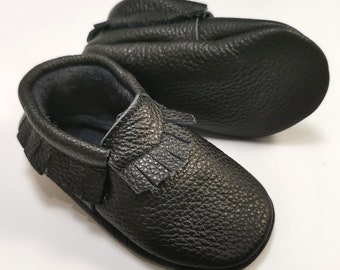Mocasines negros para bebé, zapatos de cuero para bebé, pantuflas para bebé, zapatos para bebé, mocasines para bebé, mocasines para niño pequeño, pantuflas con flecos para bebé, Ebooba, 5