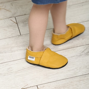 Yellow soft sole leather Baby shoes / Infant handmade perforated booties / Bebe chaussons Krabbelschuhe / Toddler Kids' Slippers / ebooba