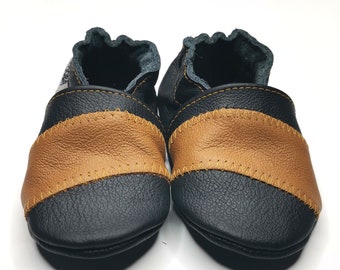 Strips Baby Shoes, Kids' Shoes, Brown&Black, Toddler Slippers, Soft sole baby shoes, Leather Baby Shoes, Infant Booties, Children Slippers