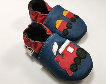 Train baby shoes, Red Locomotive Baby Shoes, Blue Baby Moccasins, Baby Soft Booties, Boys' Shoes, Krabbelschuhe junge, Ebooba, Transport, 5