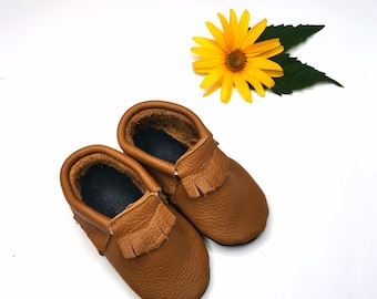 Baby Moccasins, Baby Slippers, Brown Baby Shoes, Baby Moccs, Soft Sole Booties, Toddler Moccasins, Fringe Baby Shoes, 4