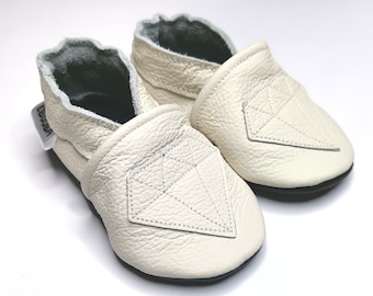 Diamond Baby Moccasins, Leather Baby Shoes, Toddler Shoes, Infant Slippers, Soft Sole Baby Shoes, White Booties, Kids' Moccasins, ebooba, 7