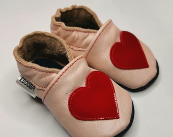 Red Heart Baby Shoes, Leather Soft Sole Shoes, Pink Baby Shoes, Crib Shoes, Girls' Shoes, Kids' Shoes, Children Slippers, Girls Gift, 3