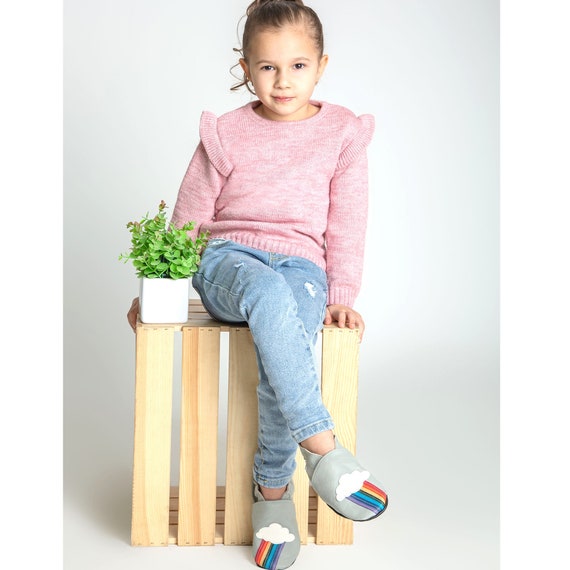 Los zapatos de bebe 21/22 unicos suaves larco iris en gris | Etsy México