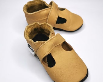 Yellow Baby Sandals, Toddler Slippers, Leather Baby Sandals, Kids Soft Sole Shoes, 9