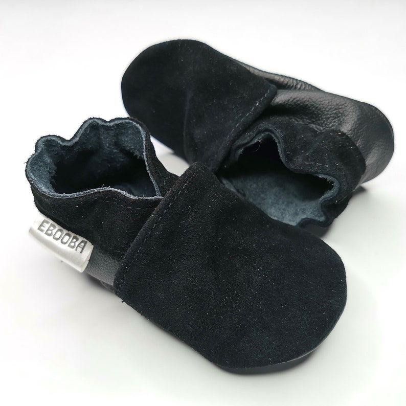 Black Baby Shoes Suede Leather Soft Sole Ebooba Baby Etsy