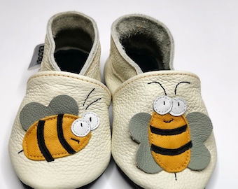Bee Kids Booties, White Baby Shoes, Girls Baby Moccasins, Ebooba, Soft Sole, Toddler Girl Shoe, Baby Slippers, White Baby Slippers, 6