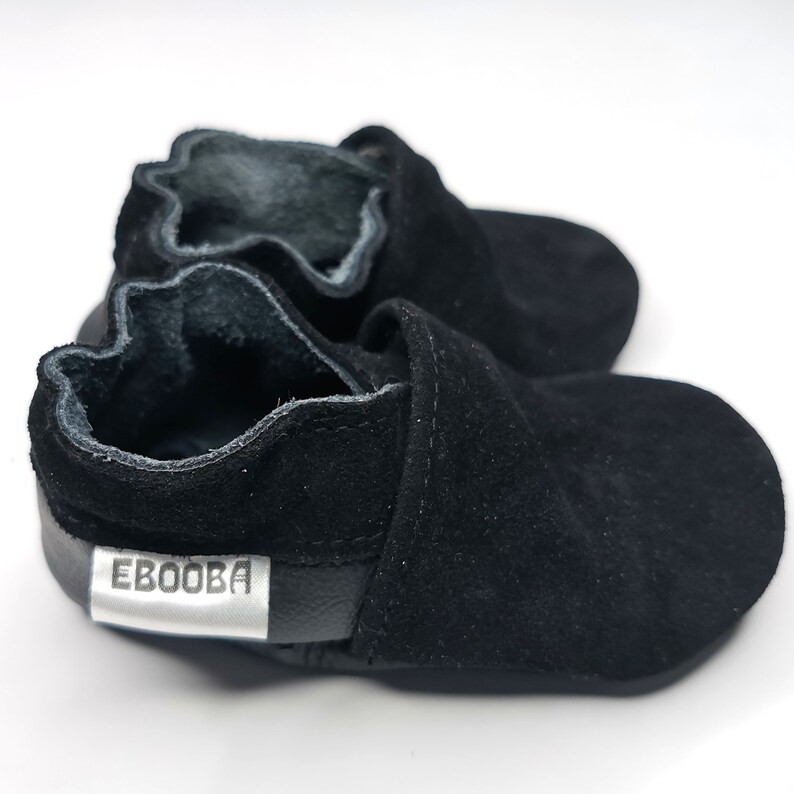 Black Baby Shoes Suede Leather Soft Sole Ebooba Baby Etsy