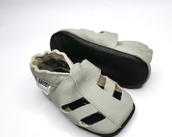 Gray baby sandals || Leather baby shoes || Soft sole sandals ||Toddler Sandals || Chaussons bebe First Walk Sandals || Krabbelschuhe, 5