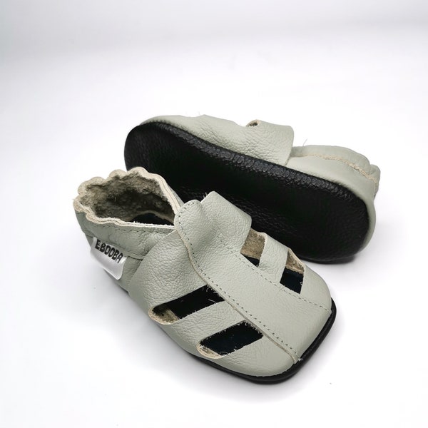 Gray baby sandals || Leather baby shoes || Soft sole sandals ||Toddler Sandals || Chaussons bebe First Walk Sandals || Krabbelschuhe, 5