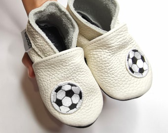 White Baby Shoes, Football Baby Shoes, Soft Booties with Ball, Leather Slippers, Soft Sole Shoes, Ebooba, Boys' Slippers, 5