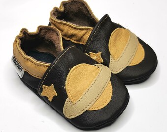 Space Baby Shoes, Baby Slippers, Leather baby shoes, Ebooba, Dark Brown Baby Shoes, Soft Sole Shoe, Newborn Boy Shoes, Chaussons, 4