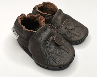 Animals Baby Shoes, Leather Booties, Dark Brown Baby Shoes, Soft Sole Toddlers Shoes, Boys', Baby Shoes Gift, Girls', Krabbelschuhe, 7