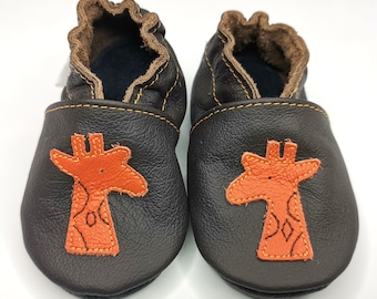 Orange Giraffe Baby Shoes, Soft Sole Booties, Animals Baby Shoes, Leather Baby Shoes, Crib Baby Shoes, Toddler Slippers, Chaussons bébé, 8