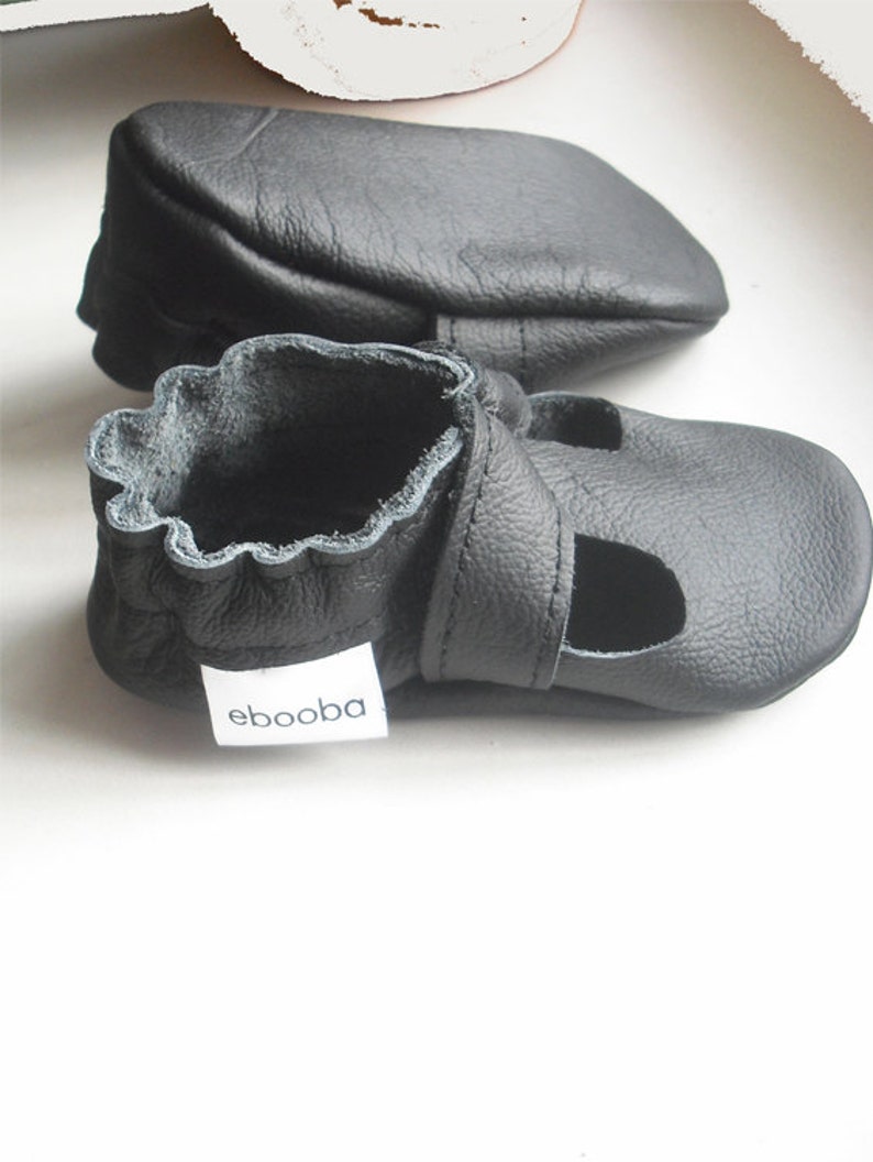 Black Leather Sandals Ea Baby Shoes Boy Walker Slippers Soft Sole Booties 4