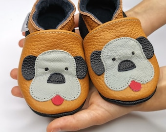 Brown Baby shoes, Leather Baby Shoes Gift, Baby Moccasins, Leather Crib Shoes, Soft Sole Baby Shoes, Baby Boy Shoes, Ebooba, Doggy Shoes