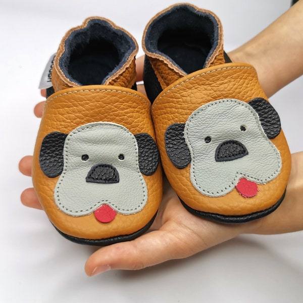 Brown Baby shoes, Leather Baby Shoes Gift, Baby Moccasins, Leather Crib Shoes, Soft Sole Baby Shoes, Baby Boy Shoes, Ebooba, Doggy Shoes