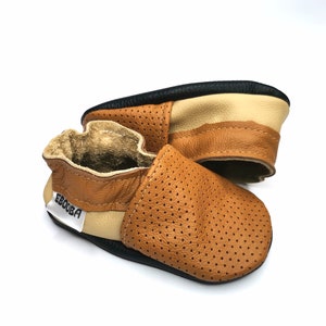 soft sole leather baby shoes/infant handmade brown beige moccasins/girl boy gift slippers/chaussons bebe Krabbelschuhe/ebooba Brown