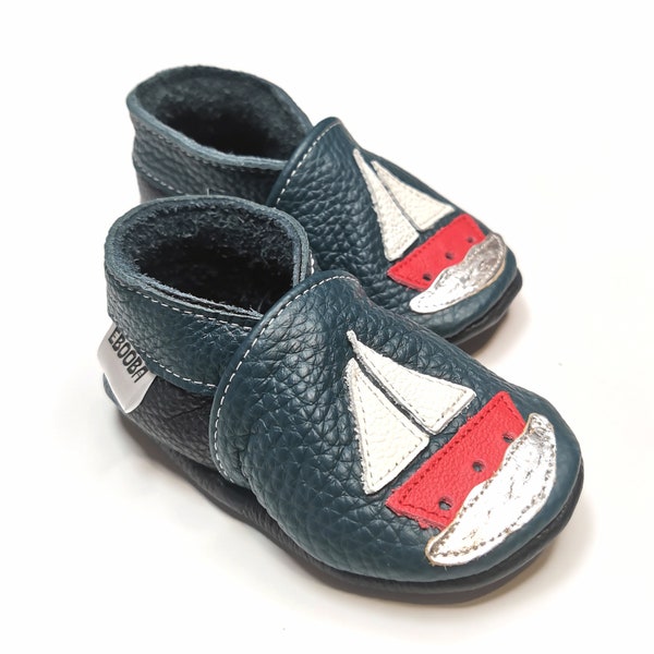 bateau chaussons, bleu chaussures bébé 0-6 mois, ebooba