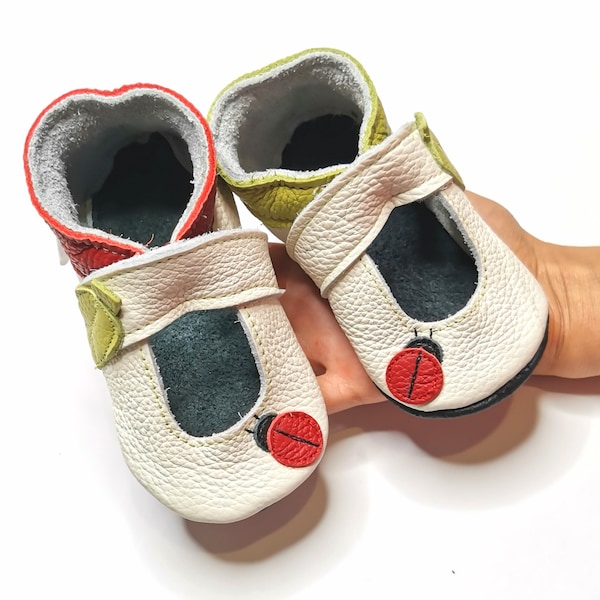 White Summer Shoes, Leather Baby Sandals, First Sandals, Soft Sole Sandals, Handmade Slippers, Infant shoes, Bebe Krabbelschuhe, Ebooba, 2