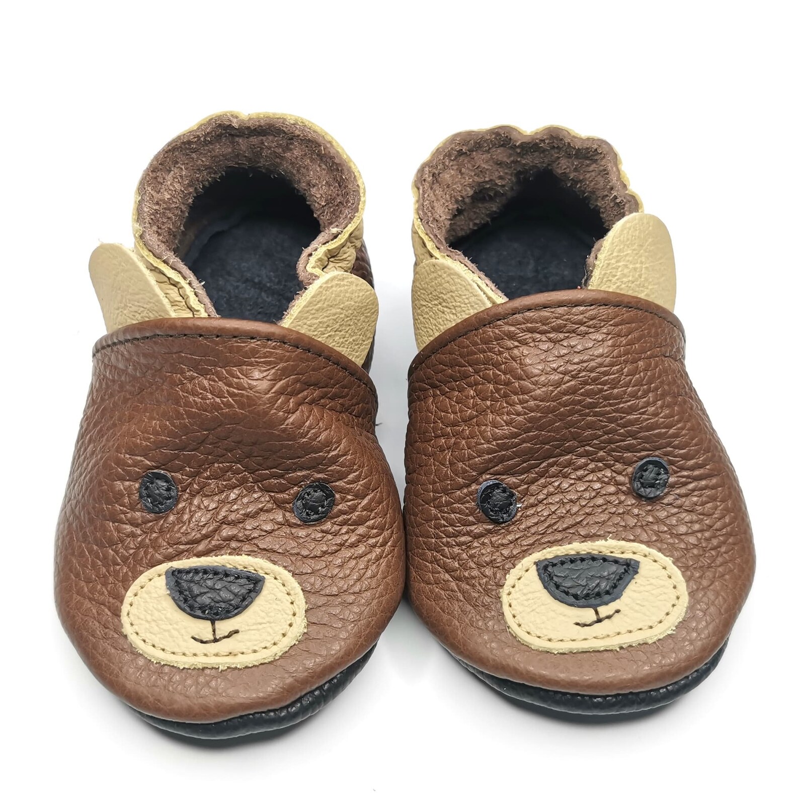 Teddy Bear Slippers Leather Baby Shoes Brown Baby Shoes Etsy