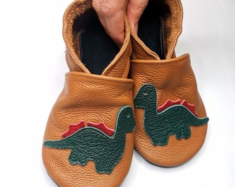 Dinosauriër zachte zool leer baby schoenen 25/26, dino babyschoentjes 2-3 Jaar, ebooba