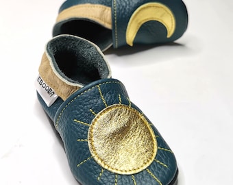 Kids' Shoes, Leather Toddler Shoes, Blue Baby Slippers, Soft Sole Baby Shoes, Sun Slippers, Baby Moccs, Rainbow Shoes, Moon Booties, 5