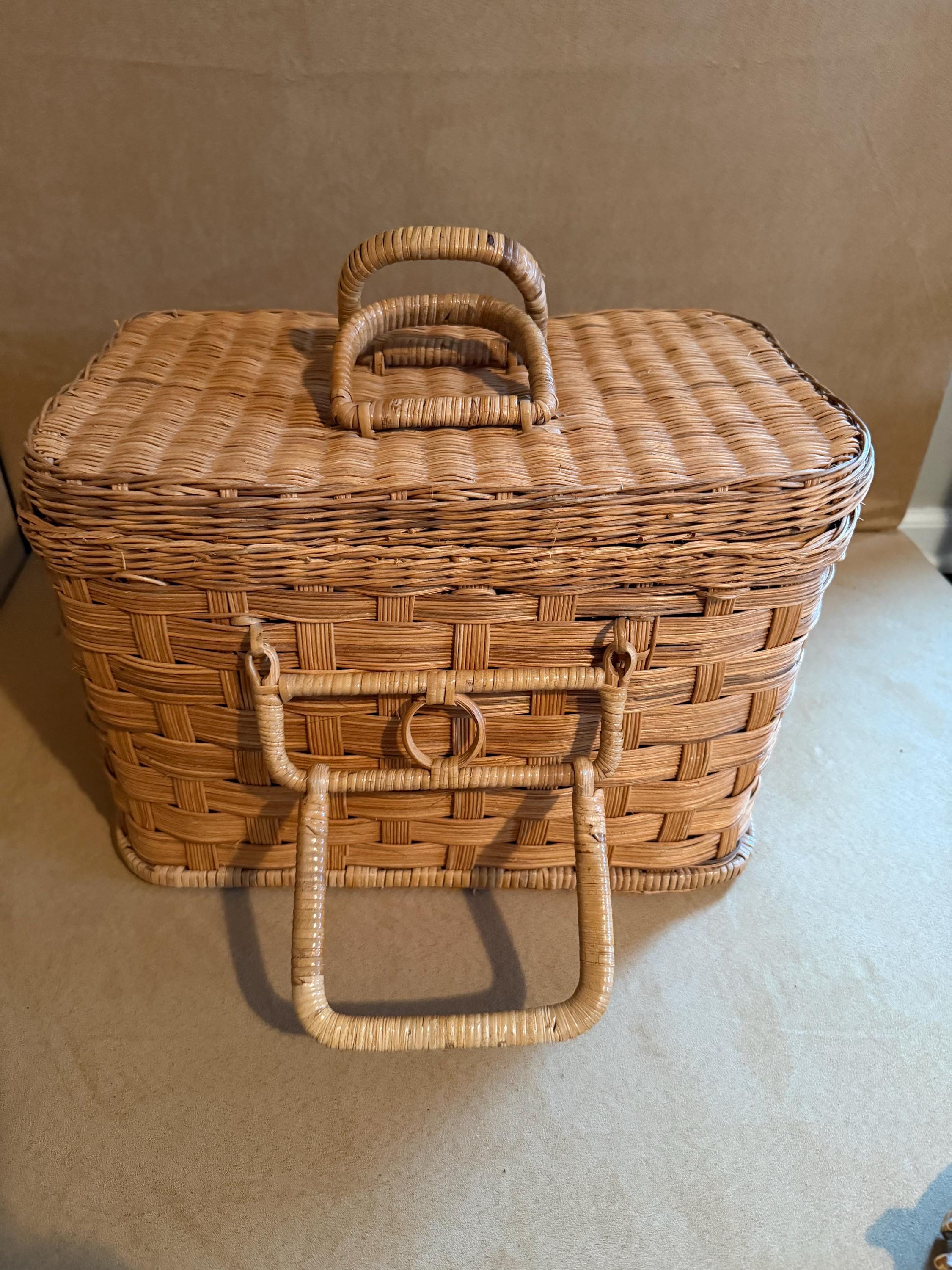 Vintage Wicker Basket With Handle - Etsy